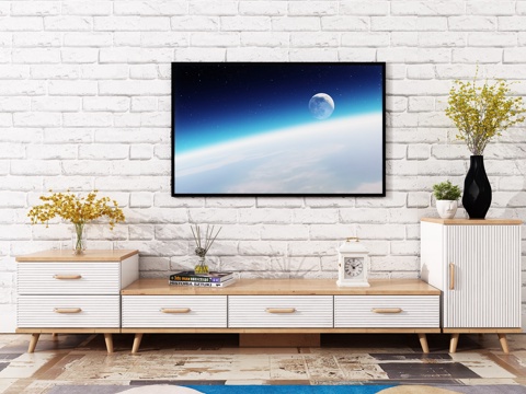  现代现代电视柜边柜斗柜电视地毯饰品模型3d模型 
