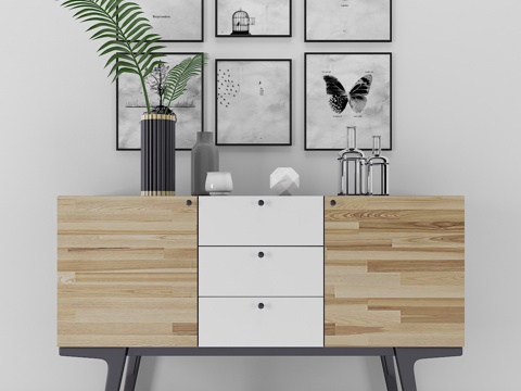  现代简约边柜陈设品组合3d模型 