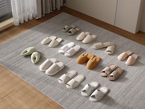  现代棉拖鞋 布拖鞋 鞋子组合su模型 