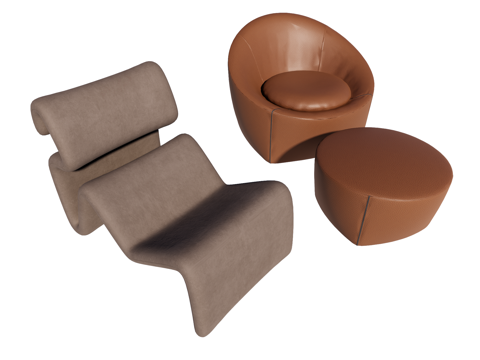  现代 躺椅 休闲椅 皮椅 布椅su模型 