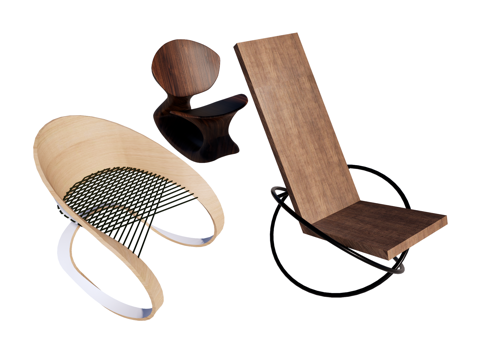  现代 中古 侘寂 摇椅 躺椅 休闲椅 木椅su模型 