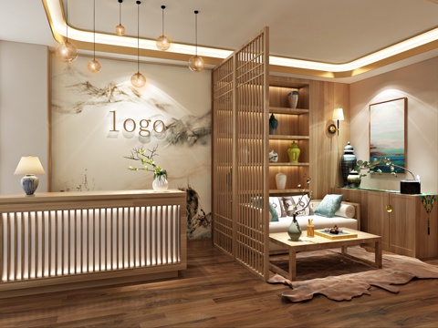  新中式美容院接待厅 装饰品3d模型 