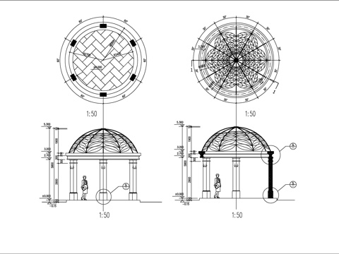  欧式半圆亭施工图cad施工图 