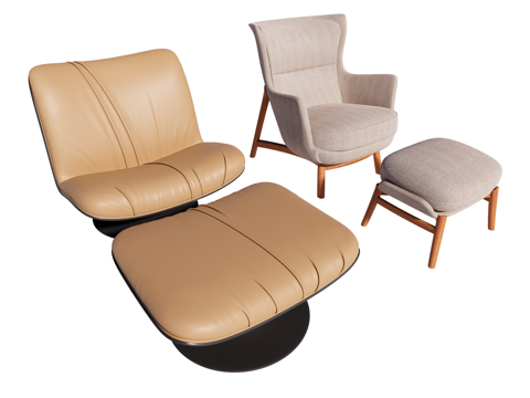  现代 躺椅 休闲椅 木椅 皮椅 布椅su模型 