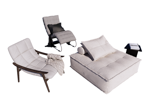  现代 中古 侘寂 躺椅 休闲椅 木椅 皮椅 布椅su模型 