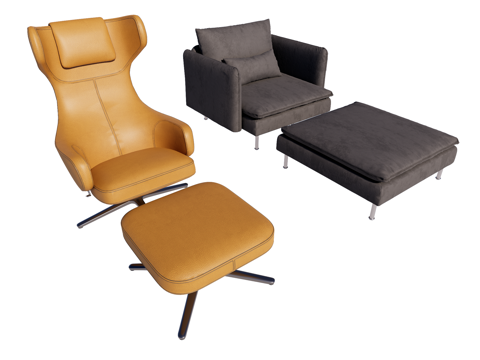  现代 躺椅 休闲椅 皮椅 布椅su模型 