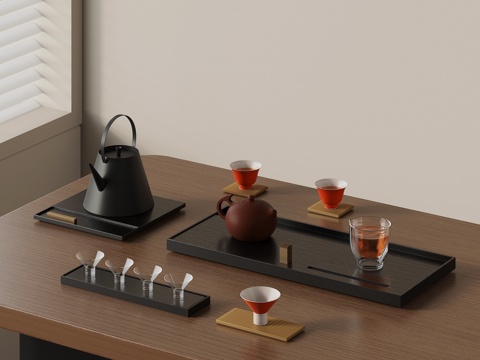  茶具 中式极简茶具组合su模型 
