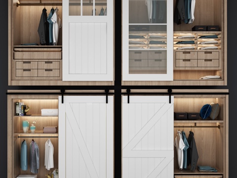  北欧衣柜组合3d模型 