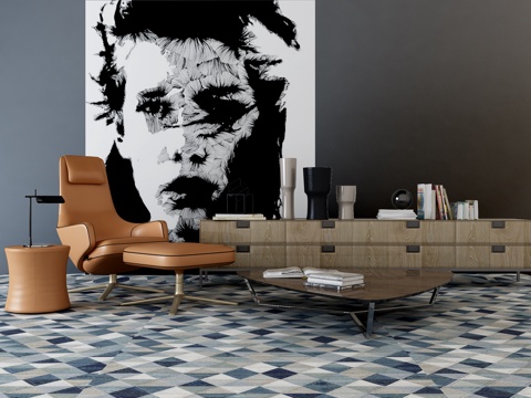  现代休闲单人沙发茶几组合3d模型 