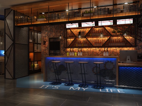  工业风复古网咖网吧3d模型 