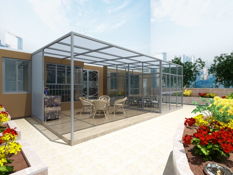  现代花园阳台 阳光棚3d模型 