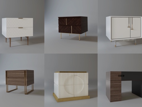  新中式床头柜组合3d模型 