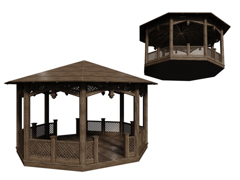  中式凉亭 木制凉亭 古建凉亭 景观亭 八角亭su模型su模型 