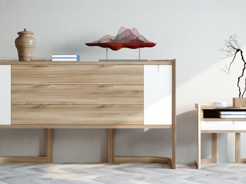  新中式装饰柜摆件组合3d模型 