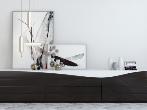  现代简约 装饰柜 吊灯 摆件组合3d模型 