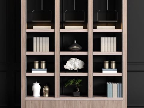  新中式实木装饰柜陶器摆设饰品组合3d模型 