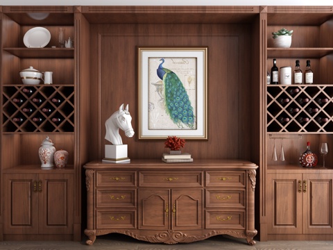  美式简约酒柜3d模型 