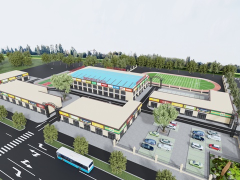  便民市场鸟瞰规划3d模型 