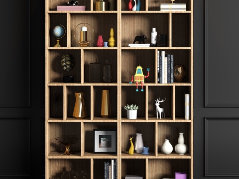  现代实木装饰柜装饰品摆设组合3d模型 