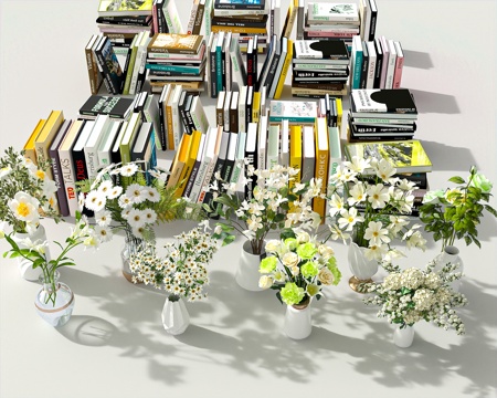  书籍本花瓶花卉花艺 插花 鲜花书本3d模型 