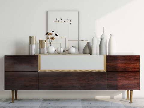  新中式装饰柜摆件组合3d模型 