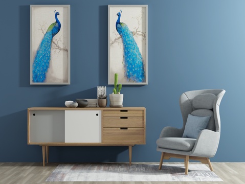  北欧鞋柜 装饰柜 单椅 边柜 装饰画3d模型 