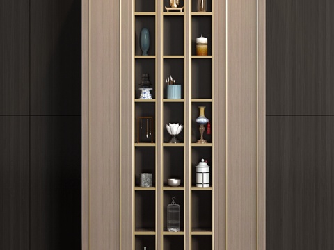  新中式实木装饰柜饰品组合3d模型 