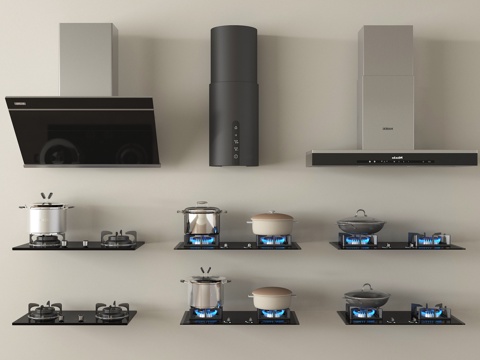  现代油烟机 侧吸烟机 灶具 炉具su模型 