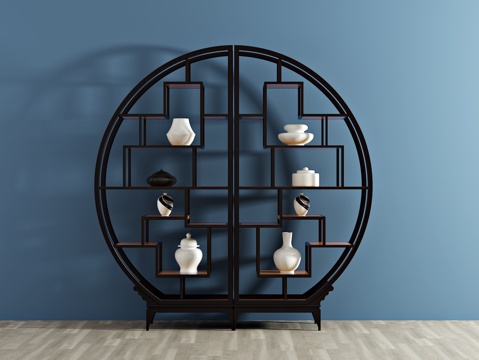  新中式装饰柜 装饰品 边柜 酒柜3d模型 