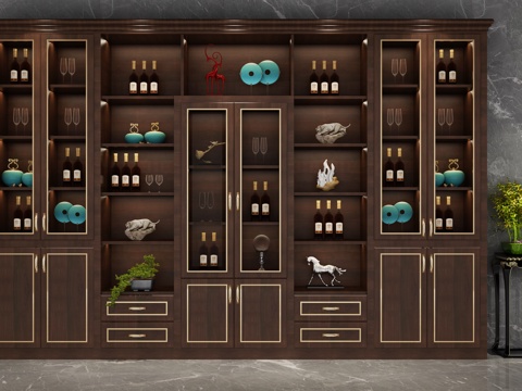  新中式酒柜组合3d模型 