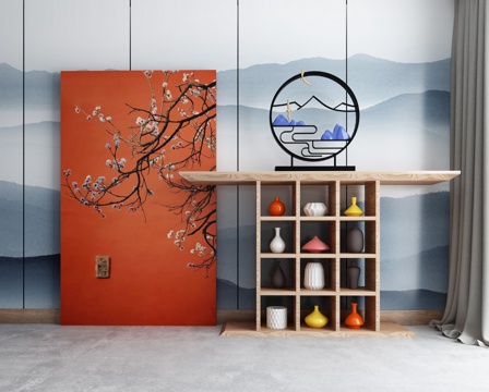  新中式玄关柜端景柜3d模型 