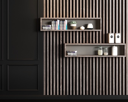  现代实木壁柜饰品组合3d模型 