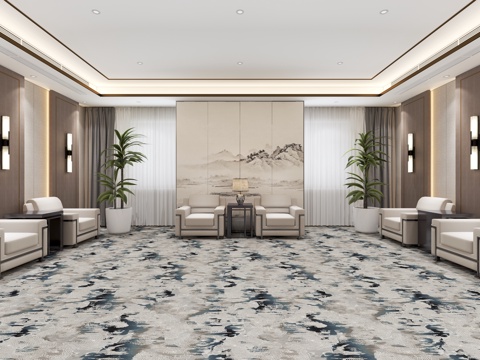  新中式接待室3d模型 