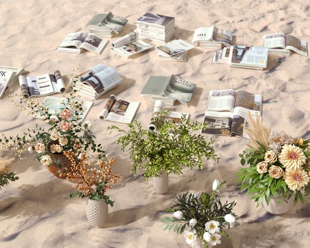  书籍本花瓶花卉花艺 插花 鲜花书本3d模型 