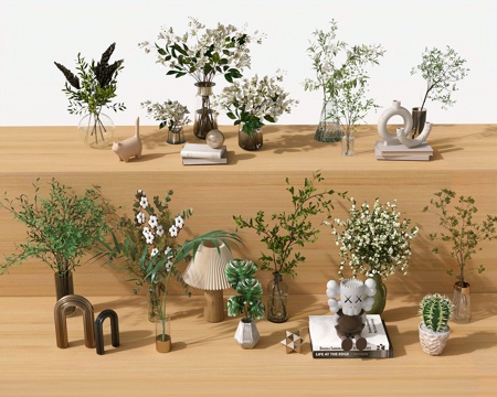  书籍本花瓶花卉花艺 插花 鲜花书本3d模型 