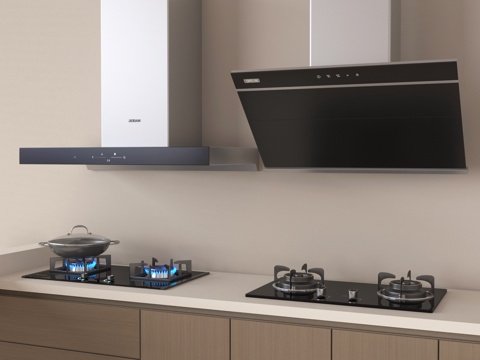  现代油烟机 侧吸烟机 灶具 炉具su模型 