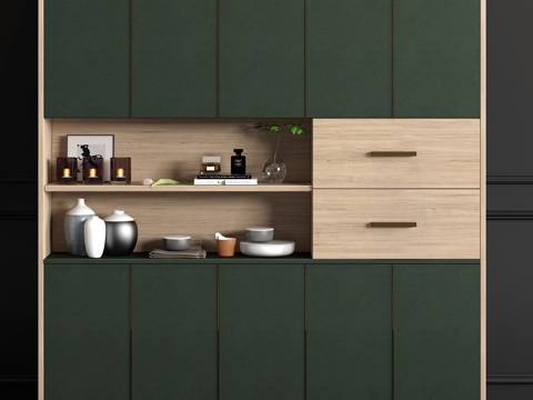  现代实木皮革装饰柜饰品组合3d模型 