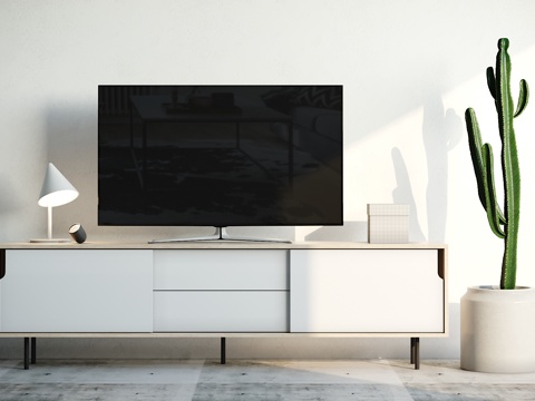  北欧电视柜 盆栽 摆件组合3d模型 