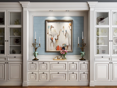  欧式酒柜挂画组合3d模型 