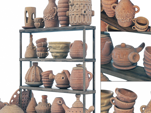  新中式侘寂陶罐3d模型 