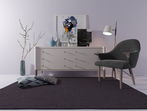  现代装饰柜 边柜 单椅 装饰画 摆件3d模型 