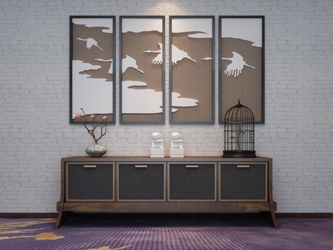  新中式装饰柜 边柜 鞋柜 装饰画3d模型 