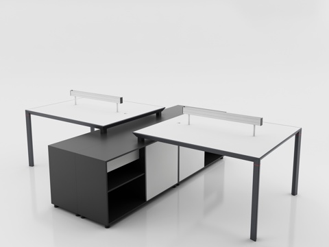  现代办公空间 员工桌 职员桌白底图3d模型 