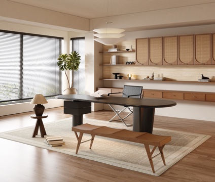 现代中古风书房 侘寂风书房 别墅书房3d模型