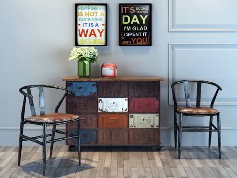  工业装饰柜 餐边柜 挂画 椅子3d模型 