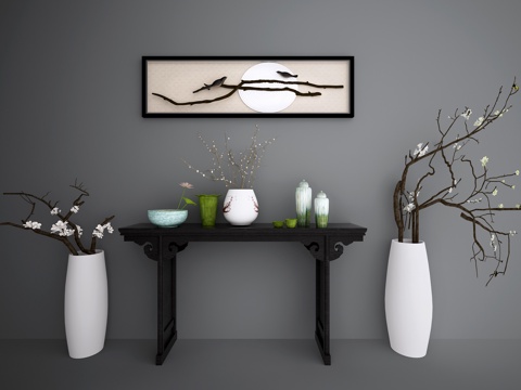  传统中式餐边柜 摆件 挂画3d模型 