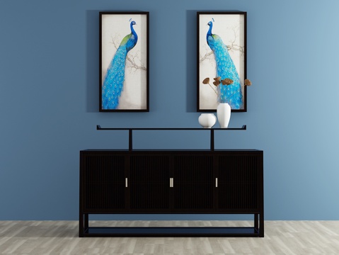  新中式鞋柜 装饰柜 装饰画 边柜3d模型 