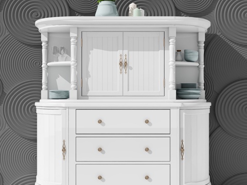  美式碗碟柜模型3d模型 