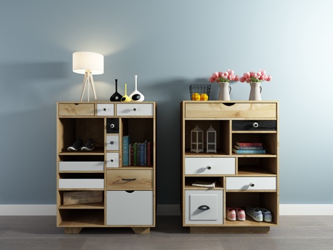  现代实木鞋柜 摆件 边柜 装饰柜3d模型 