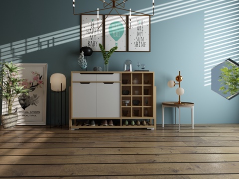  北欧风格鞋柜组合3d模型 